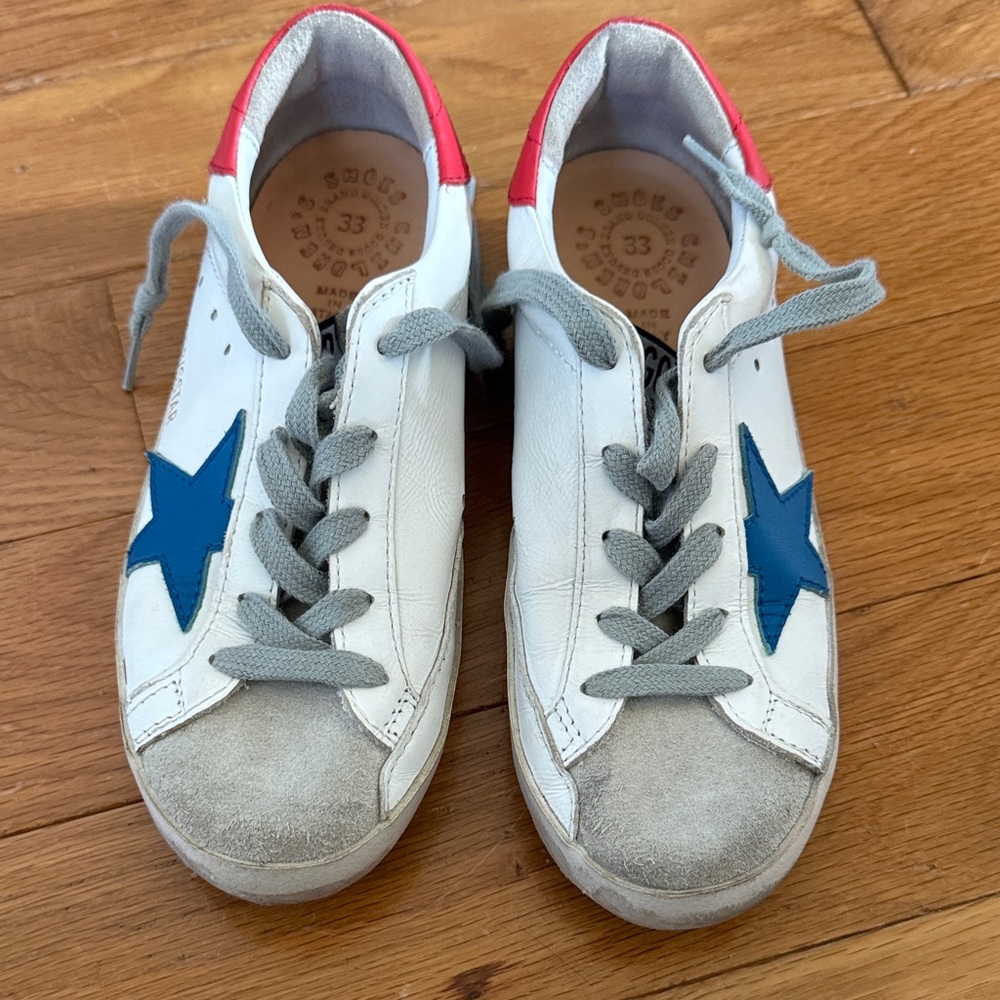 Golden Goose Kids' White and Blue Star Sneakers
